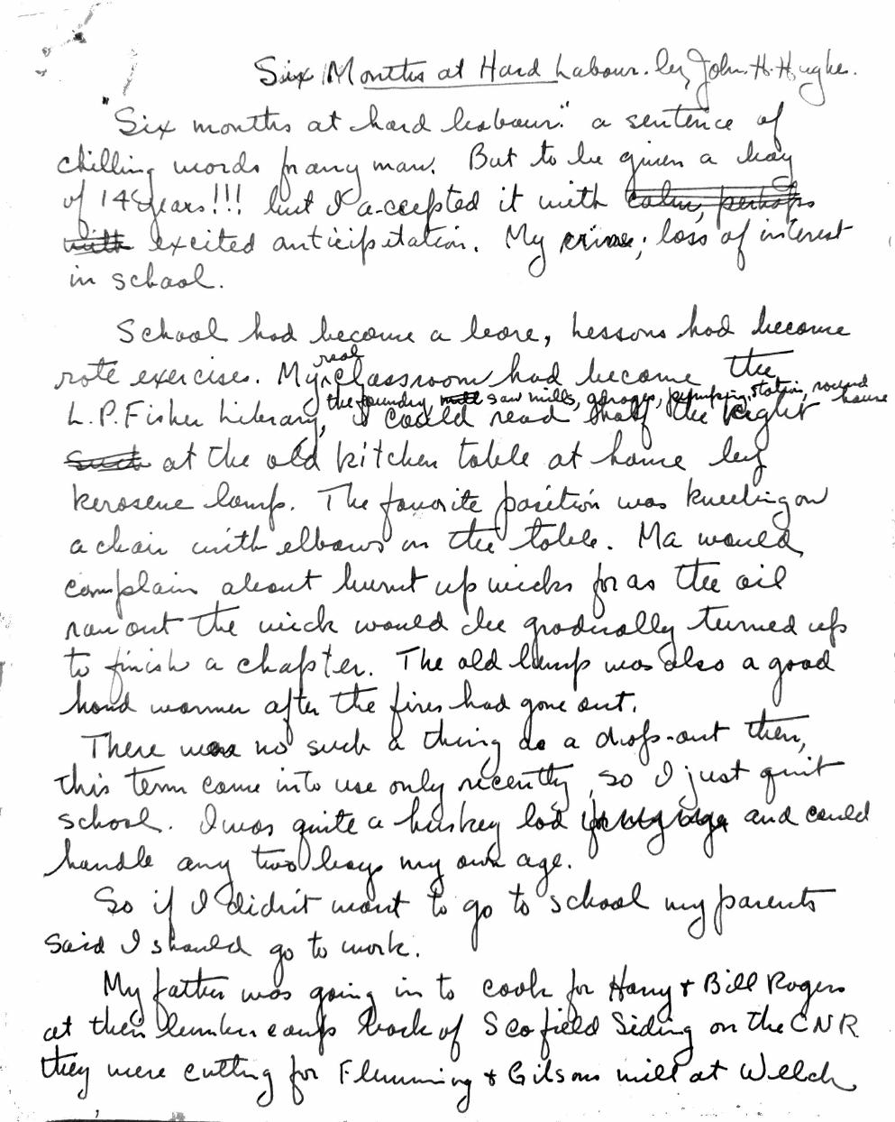 First handwritten page of Six Months at Hard Labour